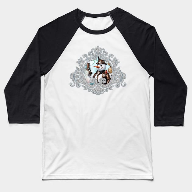 Snowman in Time! Steampunk Snowman Brings Winter Wonderland to Life Baseball T-Shirt by Nicky2342